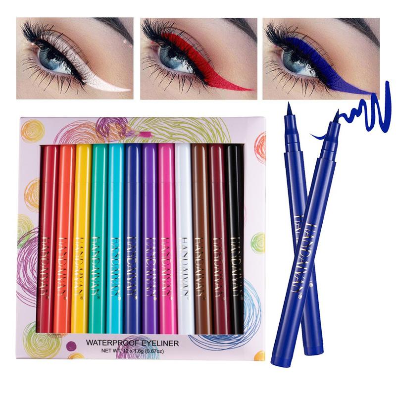 12 Colors Matte Liquid Eyeliner Set Rainbow Neon Waterproof Smudgeproof Long Lasting Gel Eye Liner Christmas Gift Kit for Women All Skin Types - Lipliner