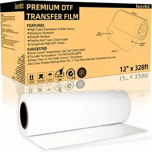 Lancelot Premium DTF Transfer Roll Film 12" x328ft DTF Roll Film Double-Sided Matte Roll PET Heat Transfer Film for DIY Direct Print on Dark and Light Clothing T Shirt Idea for A3+ DTF Printer