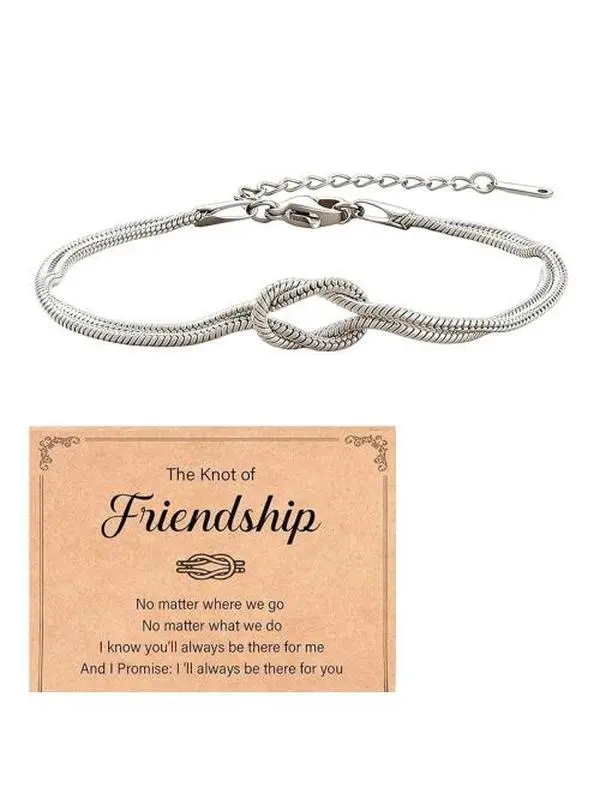 Infinite Love Knot Friendship Bracelet with Card – Gold/Silver Adjustable Snake Chain Bracelet, Matching Partner Bracelet for Best Friends Couples, Gift for Boyfriend Girlfriend, Birthday Valentine's Day Christmas