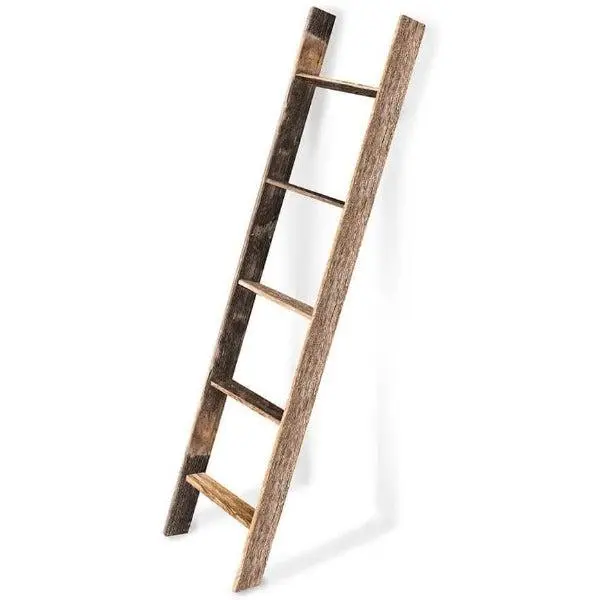 BarnwoodUSA Rustic Farmhouse Blanket (Bookcase Picket) Ladder - Our 5 ft Ladder is Crafted from 100% Recycled and Reclaimed Wood No Assembly Required Color Weathered Gray