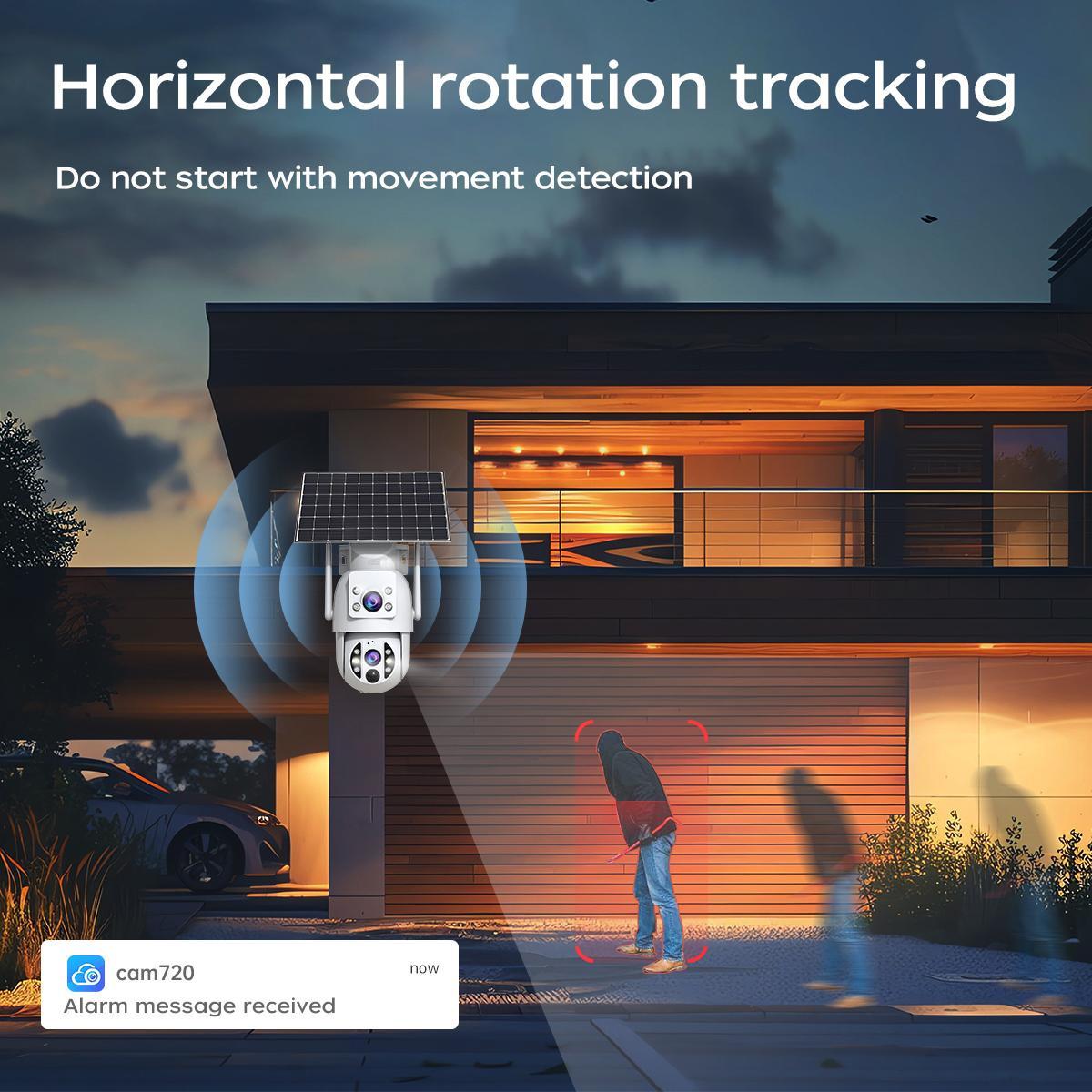 【JOOAN 2K 3MP WiFi Wireless Solar Dual Lens Outdoor 360° PTZ Dual Screen Security Camera】Outdoor/Indoor IP66 Waterproof, Color Night Vision, PIR Human Detection, Two-Way Talk, Auto Tracking, Siren Alarm, SD/Cloud Storage (Optional), Alexa Compatible