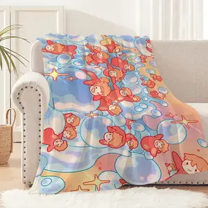 Ponyo Cartoon Flannel Throw Blanket Soft Plush Warm Comfort for Sofa Bedroom Travel Gift Home Textiles