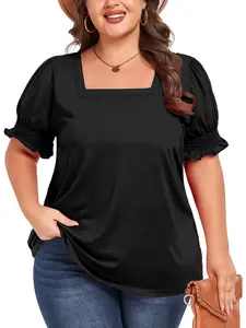 Tops for Women Summer Casual Ruffle Trim Sleeve Square Neck T Shirts