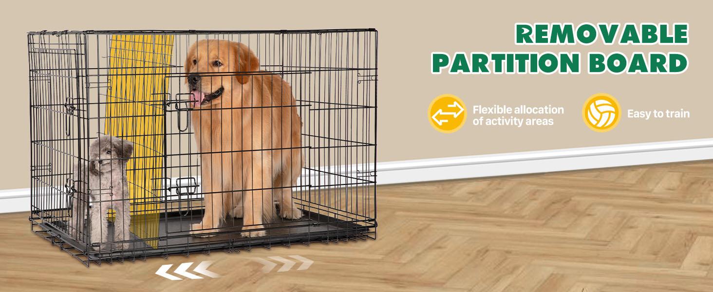 Large Dog Crate with Divider Panel, 24''/30''/36''/42''/48'' Double Door Folding Metal Wire Dog Cage with Plastic Leak-Proof Pan Tray, Pet Kennel for Indoor, Outdoor, Travel dogcrate training Large Dog Crate with Divider Panel, 24''/30''/36''/42''/48'' Double Door Folding Metal Wire Dog Cage with Plastic Leak-Proof Pan Tray, Pet Kennel for Indoor, Outdoor, Travel dogcrate training