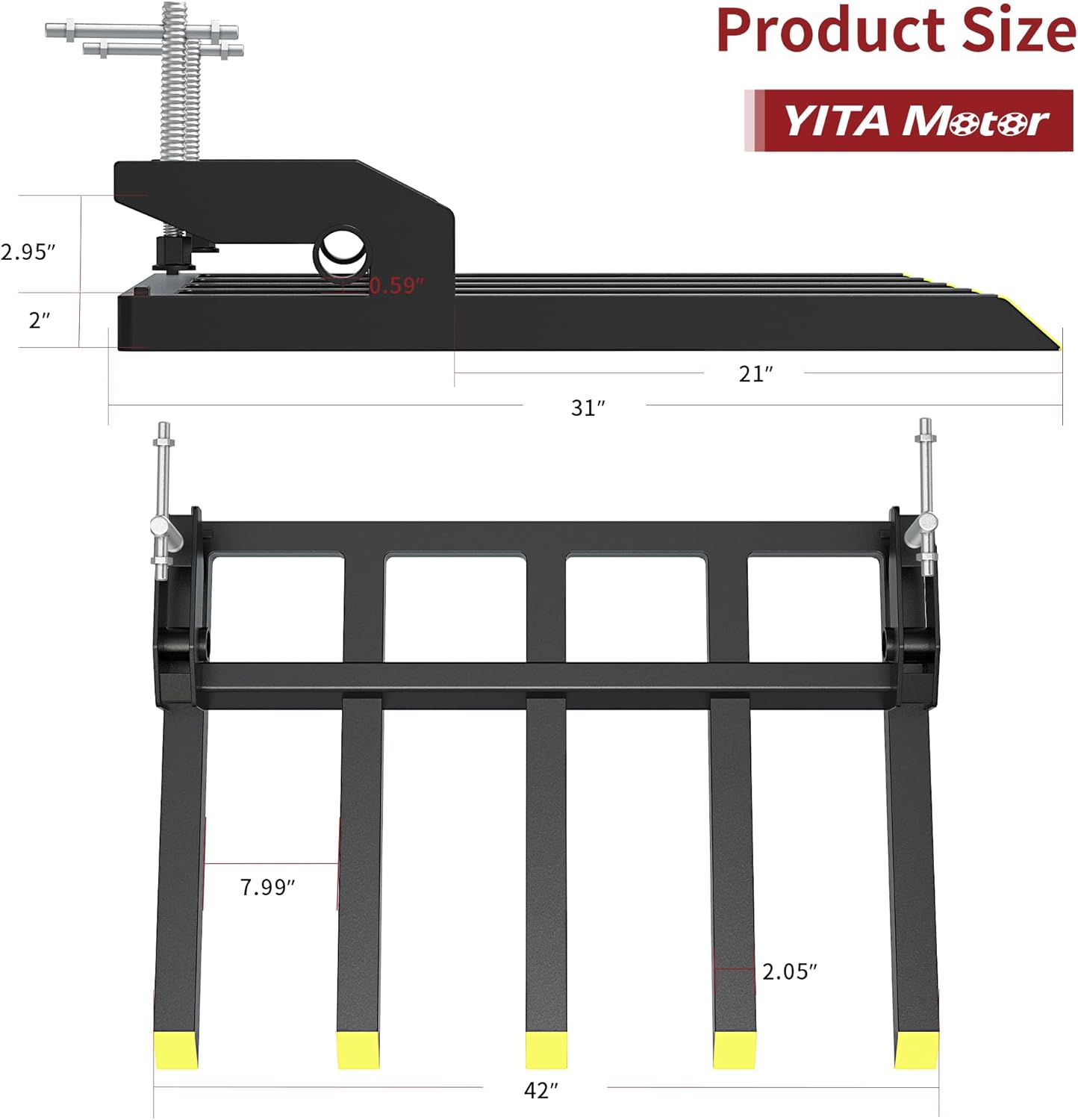 YITAMOTOR Clamp on Debris Forks - 48" / 58" 2500LBS / 4000LBS Heavy Duty Quick Attach Tractor Bucket Pallet Forks with Helical Screw Design for Skid Steer, Farm, Construction, Warehouse Truck
