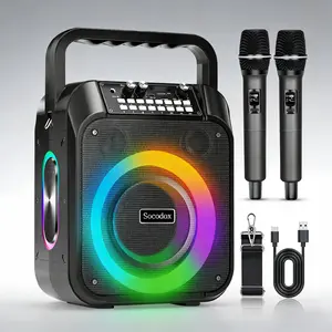 Socodox Karaoke Machine,60W Portable Bluetooth Speaker with 2 Wireless Microphones,6000mAh Battery 12H Playtime,TWS Stereo,RGB Lights,Dual Bass Boost PA System for Adults,Kids,Parties,Singing,DJ
