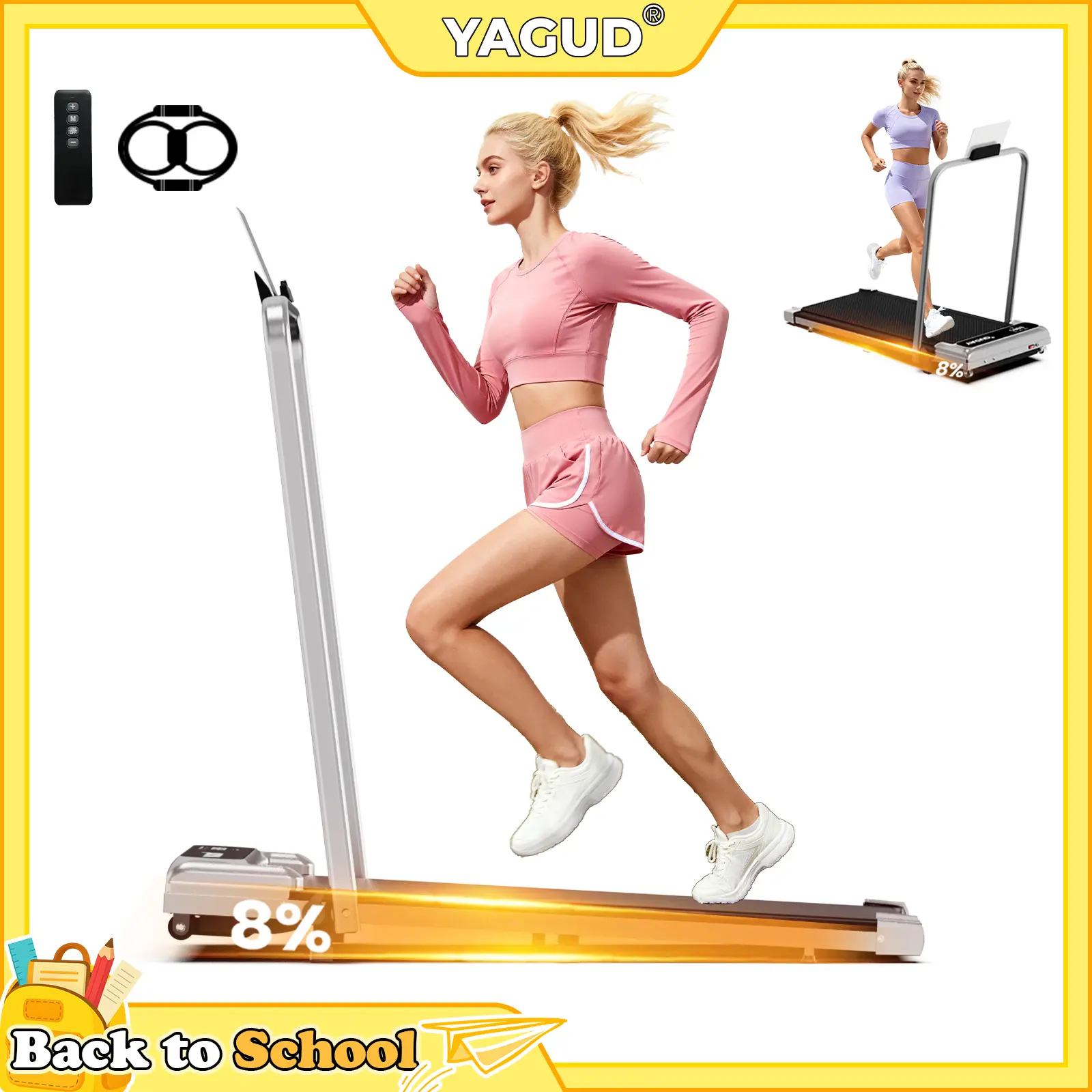 【BACKTOSCHOOL】Yagud Walking Pad with Wheels,Remote Control, LED Display, Portable Under Desk Treadmill for Small Spaces, Home/Office Exercise Equipment Fitness Workout Calories