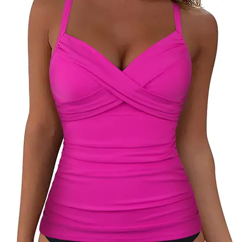 Hilor Women's Push Up Underwire Tankini Bathing Suit Top - Twist V-Neck, Tummy Control, Sleeveless, UV Protection for Big Busted Women, Swimsuits Tankini