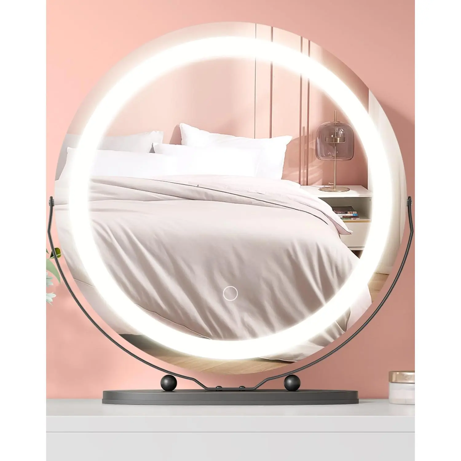 【GARVEE】19 Inch Vanity Mirror with LED Lights, Touch Control, 3 Color Modes, HD Makeup, 360° Rotation, Easy Install, Black