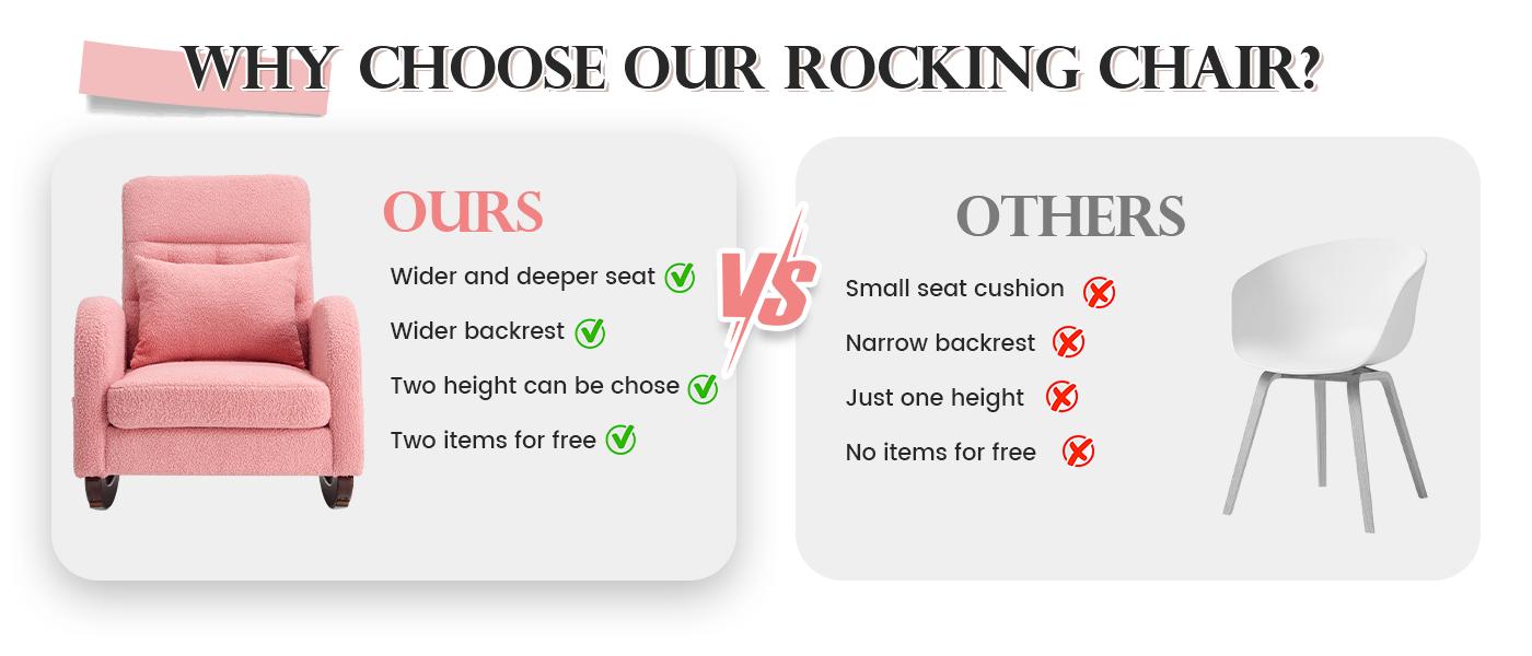 EROMMY Nursery Rocking Chair Teddy,Upholstered Glider Rocker with Side Pocket and Cushion,Modern Reading Chair with High Backrest and Rubber Wood Legs, Accent Armchair for Indoor Ergonomic Design Recliner Interior