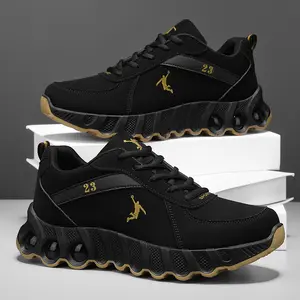 Men's Air Cushion Faux Leather Casual Sneakers, Black & Gold - Waterproof PU Upper, Non-Slip & Wear-Resistant PVC Sole, Shock-Absorbing Walking Shoes for Men, Perfect for Daily Commute, Gym, Jogging & Outdoor Sports, Lightweight & Durable Athletic Shoes.
