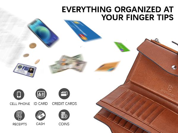 BOSTANTEN Womens Genuine Leather Wallets RFID Blocking Large Capacity Credit Cards Holder Phone Clutch