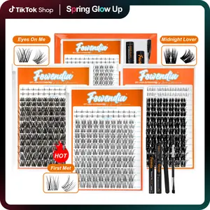 Fowendia First Met Eyes On Me Midnight Lover Universal Lashes, Cluster Lashes C D Curl, DIY Lash Extension Kit and Lash Clusters, 8-18mm with Bond, Seal, and Remover - Ultra-Thin Transparent Bands dealsforyoudays