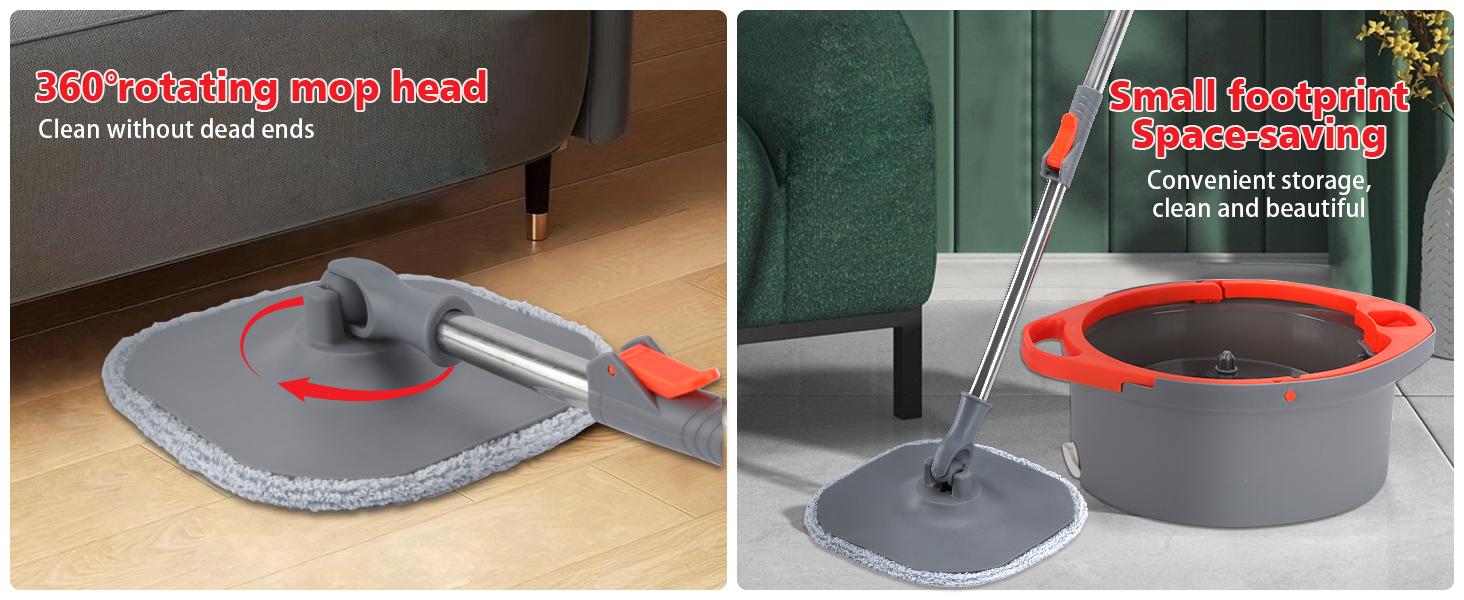 [2025 Upgraded] Spin Mop Bucket System Set with Self Separation Dirty and Clean Water System, Self Wringing 360° Rotating, Mop Pads Refill Include