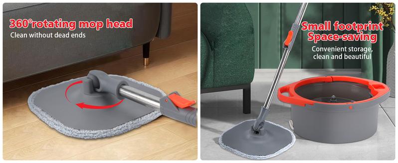 [2025 Upgraded] Spin Mop Bucket System Set with Self Separation Dirty and Clean Water System, Self Wringing 360° Rotating, Mop Pads Refill Include