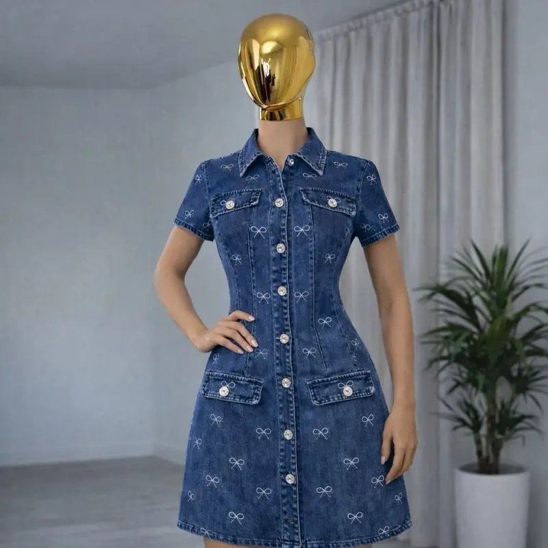 Denim dress with bows Dress Denim dress with bows Dress