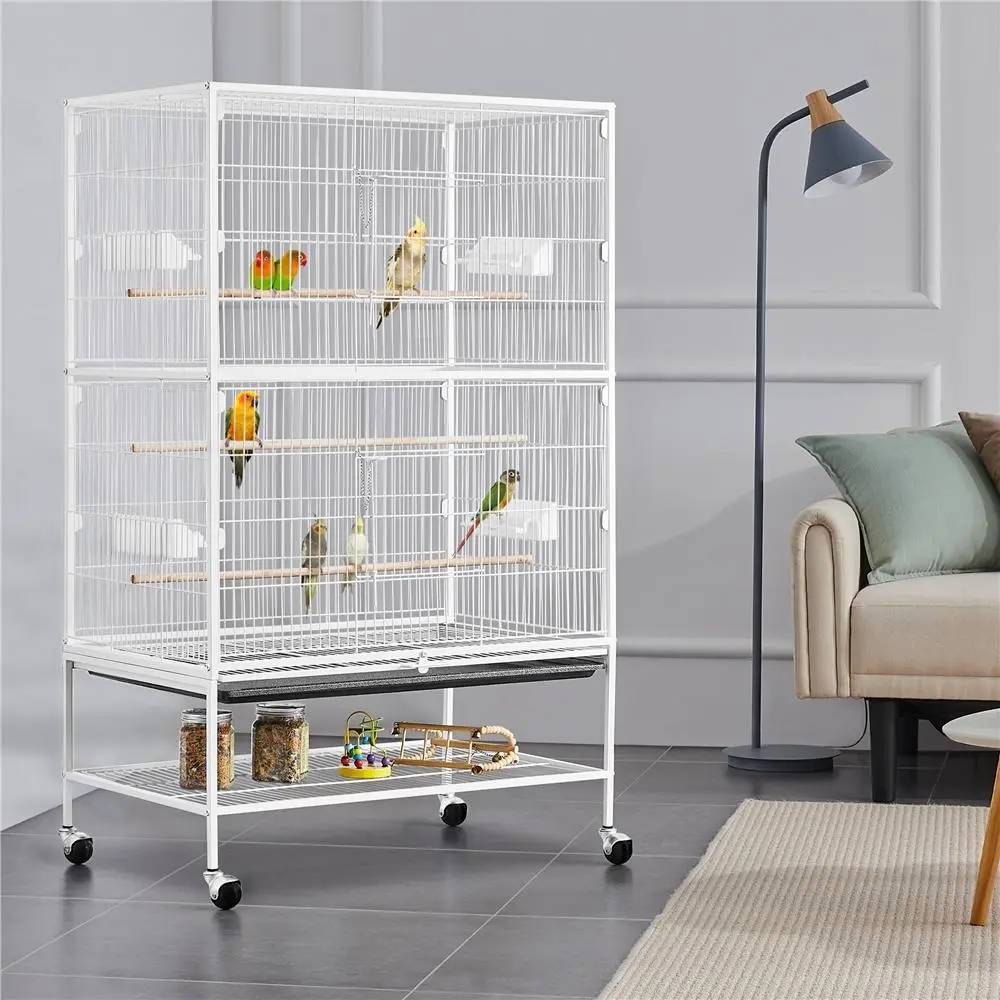 Costoffs 52" Modern Metal Parrot Cage with Rolling Base - 360-Degree Casters, 3 Wooden Dowel Perches, 4 Feeders, Extra Bottom Storage, Easy Cleanup, 31" L×20.5" W×52" H, 44 lb Capacity for Parrots, Cockatiels (Bird Supplies, Cages & Accessories)