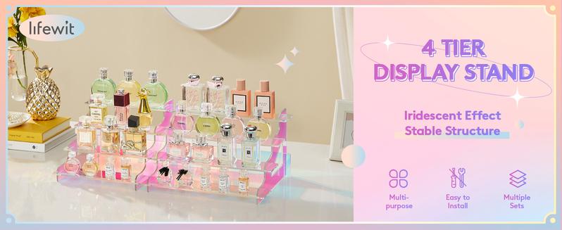 Lifewit 4 Tier Iridescent Acrylic Display Stand for Perfumes, Fragrances,Cologne, Figures, Cupcake, Dessert, Decor fragrance stand Racks