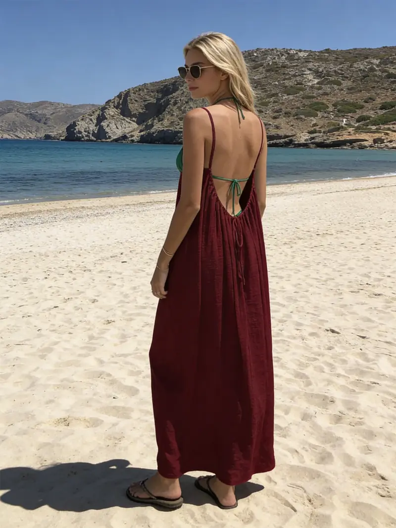 Backless Dress, Cami Lounge Dress Backless, Backless House Dress, Spaghetti Strap Maxi Dresses, Women's Solid Color Casual Elegant Sleeveless Dresses for Summer, Ladies Clothes for Beach Holiday Vacation, Ladies Sleepwear for Indoor - Backless Dress, Cami Lounge Dress Backless, Backless House Dress, Spaghetti Strap Maxi Dresses, Women's Solid Color Casual Elegant Sleeveless Dresses for Summer, Ladies Clothes for Beach Holiday Vacation, Ladies Sleepwear for Indoor -