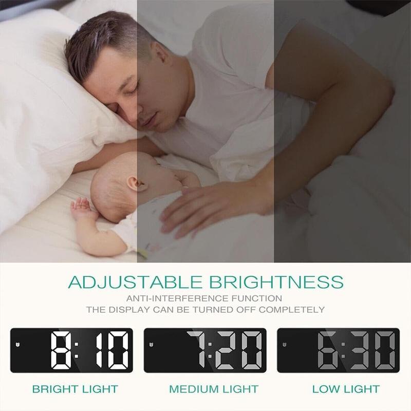 Mini Size Mirror LED Clock Simplicity Colorful Alarm Clocks Ultra Portable Travel Bedroom Bedside Clock 12/24H Display 6.3inches Large Display LED Digital Snooze Time Date Temperature Memory 3 Brightness Adjustable USB/Battery Powered Living Office Desk