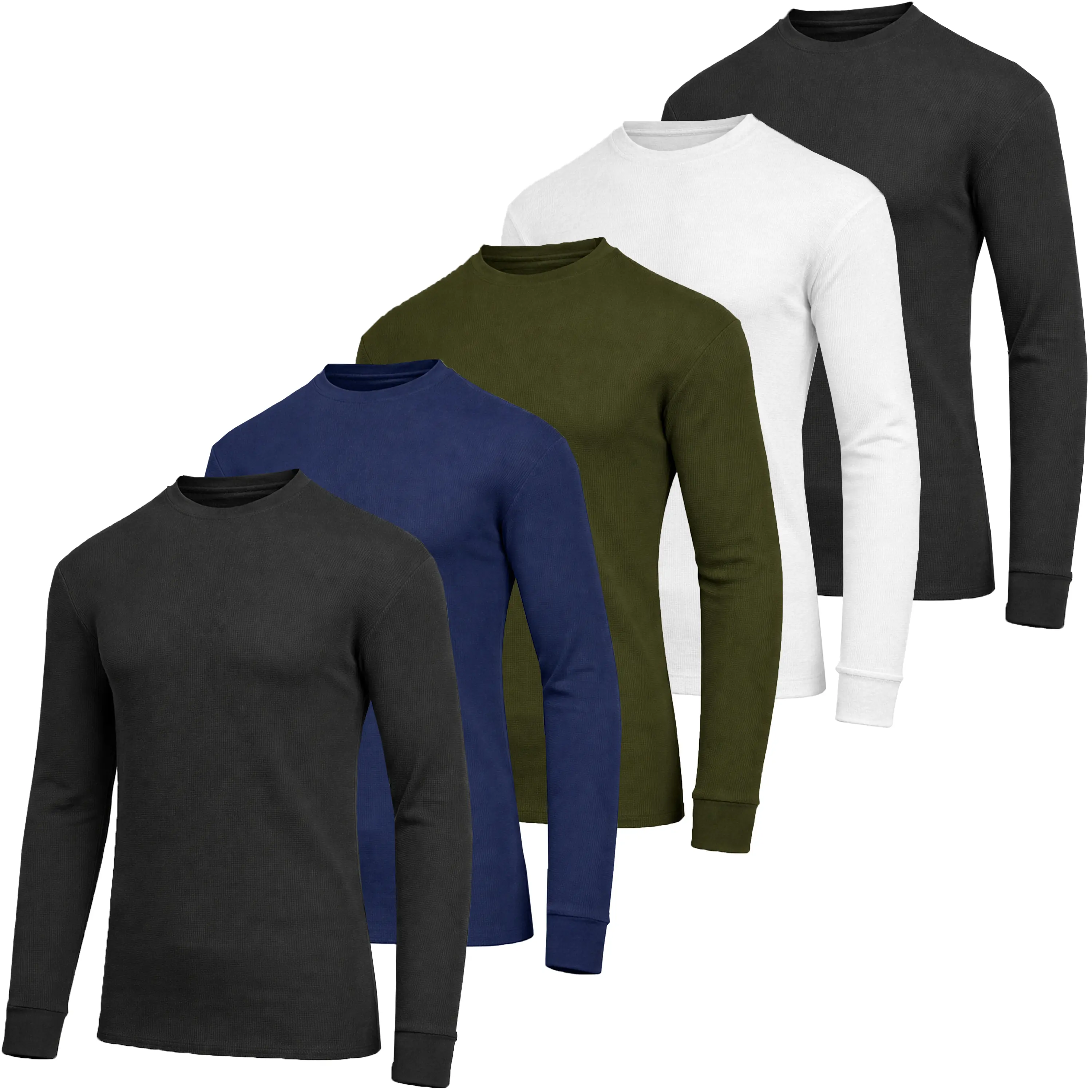 5-Pack Men's Waffle-Knit Long Sleeve Crew Neck & Henley Thermal Shirts