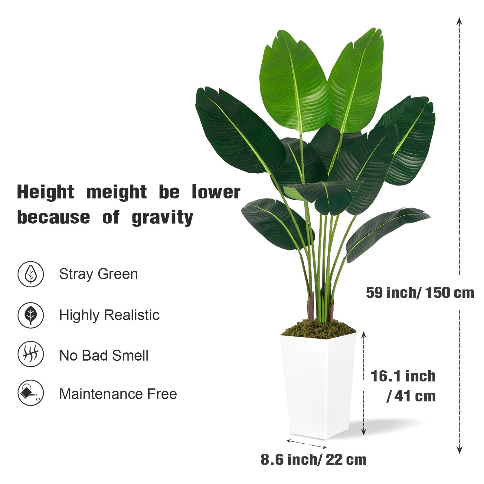 5ft Artificial Bird of Paradise Plant with 10 Branches – Realistic Faux Indoor Floor Plant for Living Room, Office, Bedroom Décor (Includes White Square Pot)