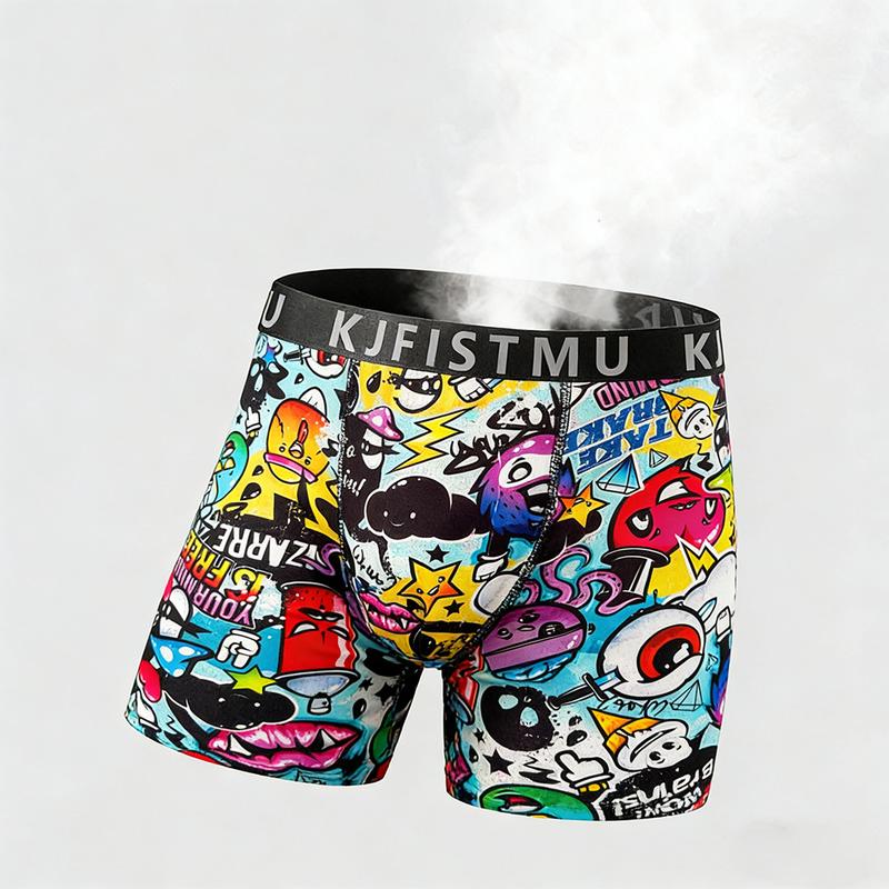 KJFISTMU 12-piece men's boxer briefs, solid color and simple design, graffiti print, extended length, made of elastic spandex fabric, suitable for young men for casual wear, sports, and gym use, moisture-wicking, breathable, cool and comfortable.