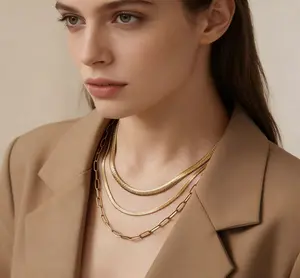 14K Gold Plated Herringbone Necklace for Women | 16-17" Layered Choker Chain | Dainty Daily Wear Gold Jewelry Gift for Her