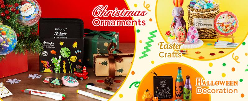 Ohuhu Acrylic Brush Tip Paint Markers 24 Pack/ 48 pack Vibrant Colors with Flexible Brush Tips High-Opacity Waterproof Lightfast Pens for Rock Wood Glass & More