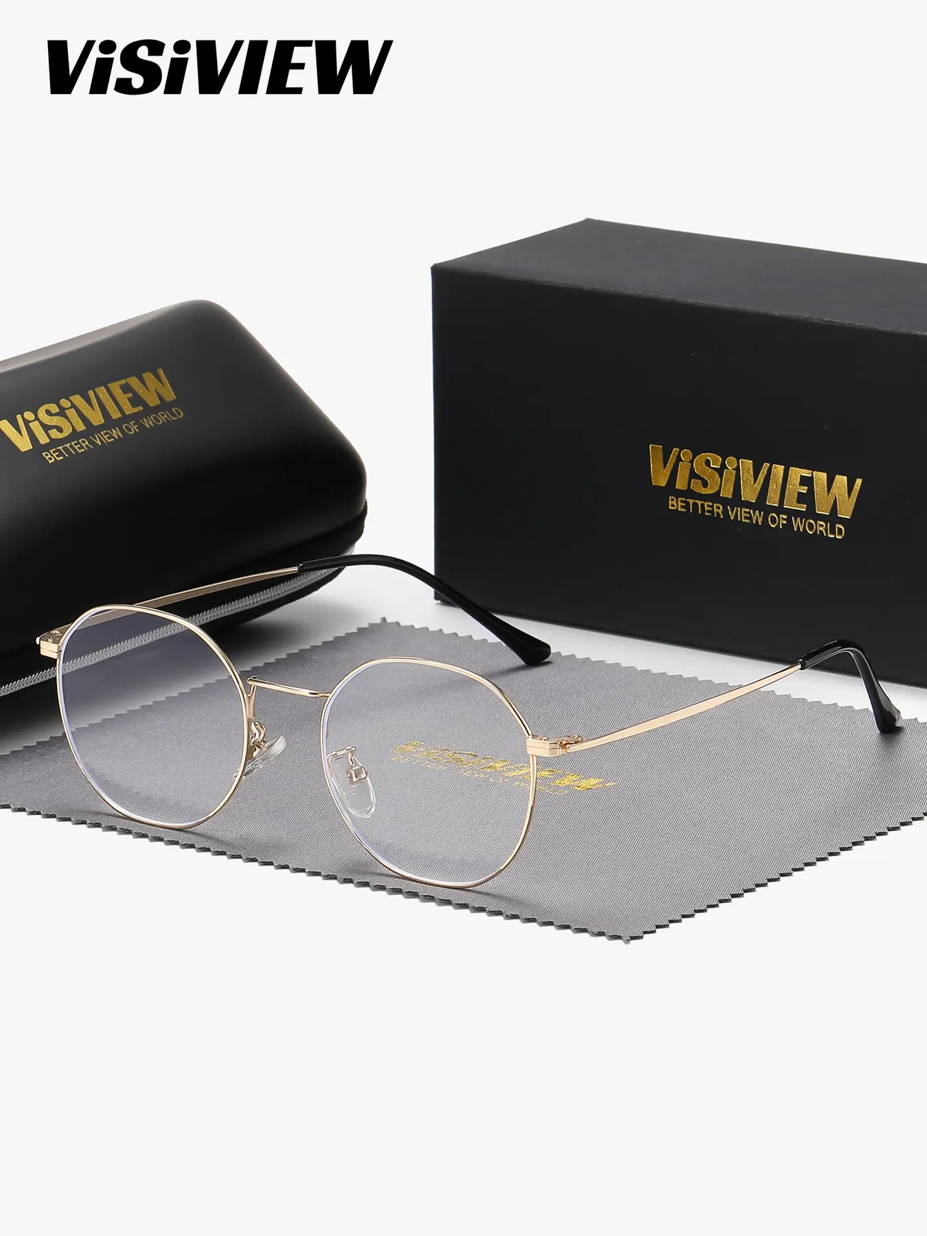 VISIVIEW unisex retro full-frame high quality eyewear glasses with anti-blue light, oval frame, and clear lenses. High quality eyeglasses
