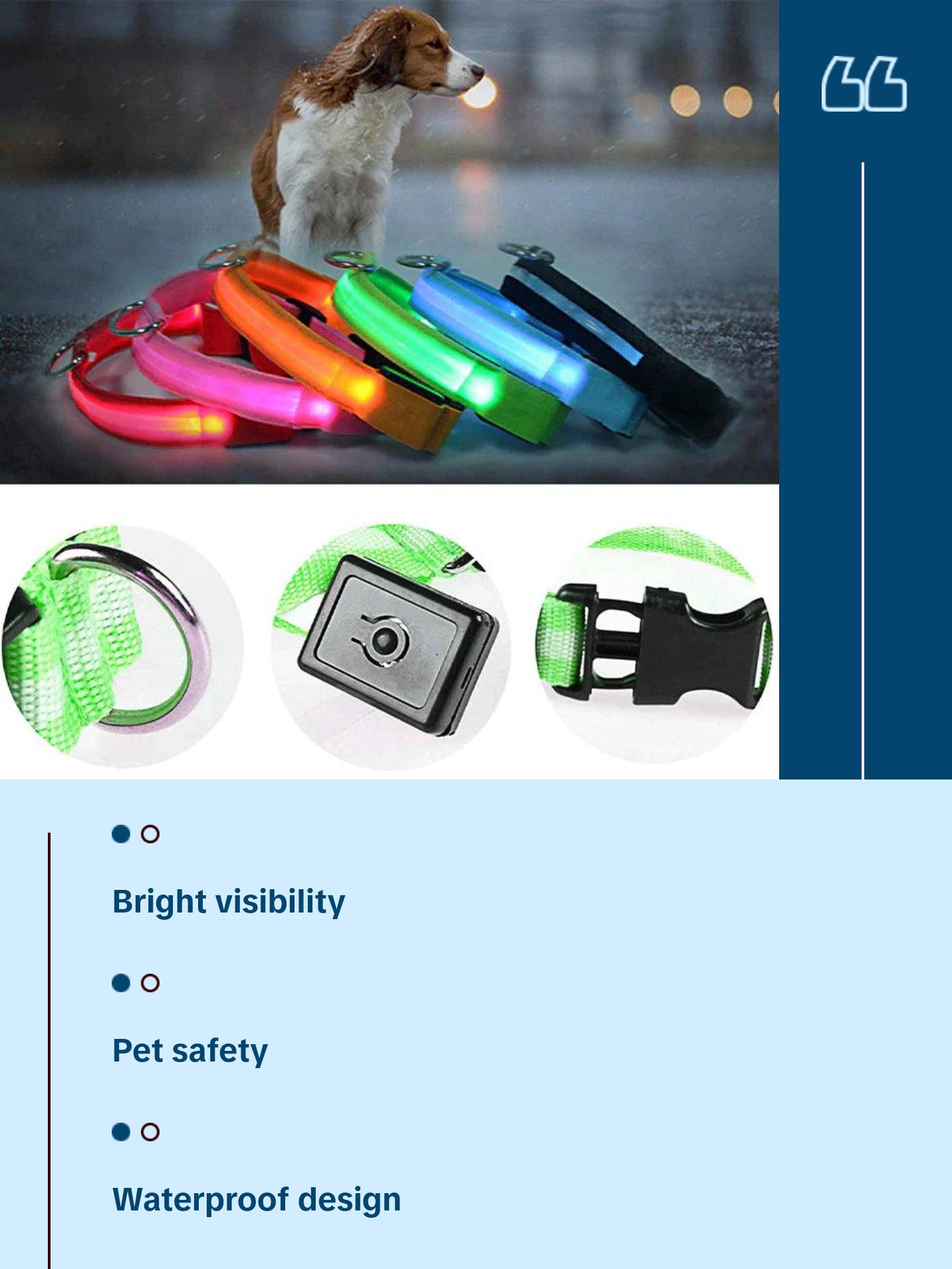 LED Adjustable Dog Collar Blinking Flashing Light Up Glow Pets Safety Waterproof