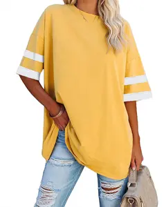 LAICIGO Women's Oversized T-Shirt Loose T-Shirt Half Sleeve Crew Neck Color Block Cotton Tunic Top