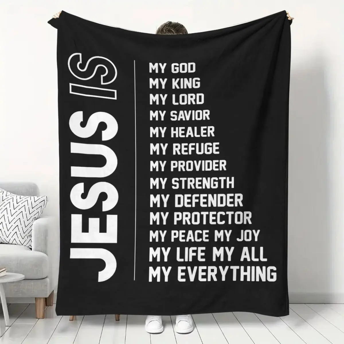 Faith-Based Plush Flannel Blanket - Christian Jesus Is My Everything Inspirational Design with Bible Verses, Multi-Size Throw for Bedroom, Ideal Christian Believer Birthday Gift, Jesus Print Religious Print Blankets, Jesus Print Blankets