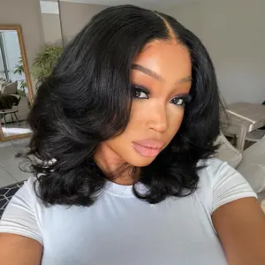 Loose Body Bob Wig Human Hair 13x4 Lace Front Wigs Human Hair Pre Plucked Upgraded Glueless Wigs Human Hair 16 Inch 200% Density Short Bob Wigs For Black Woman Natural Color
