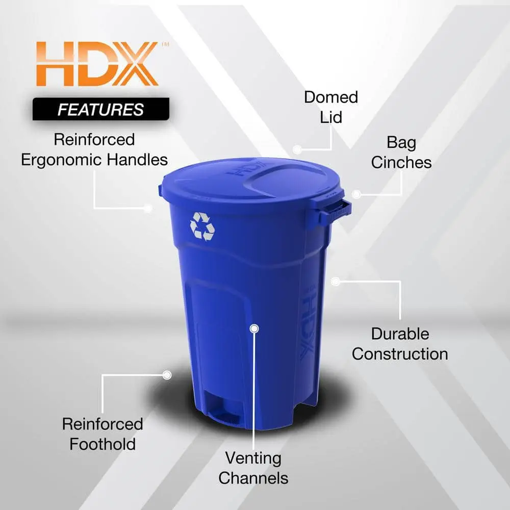 32 gal. Blue Heavy Duty Outdoor Recycling Trash Can with Domed Lid