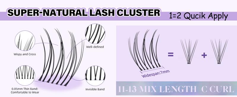 B&Q Idol Kit l Say Goodbye to Lash Map--QUICK Apply,Natural Lashes,0.05mm Invisible Band Clusters,C/CC Curl for DIY Eyelashes Extension,Waterproof