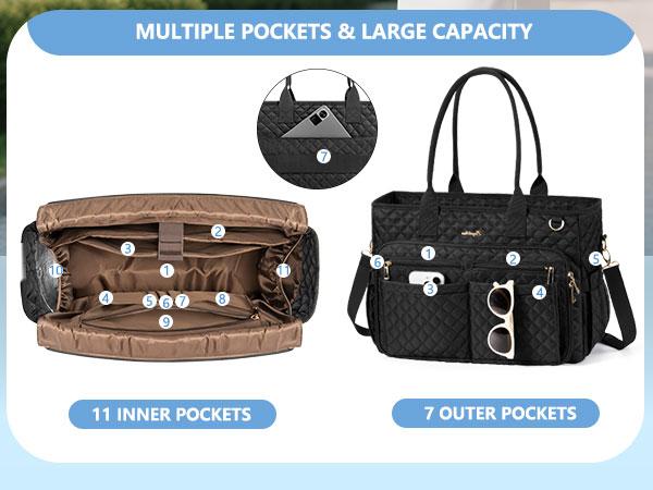 Bagstellar Teacher Tote Bag for Women,15.6 inch Laptop Work Tote Bags with 40oz Cup Holder, Waterproof Quilted Utility,Multiple Pockets,Shoulder Crossbody Tote Handbags for Women Work,Daily,Travel,Gym,School College