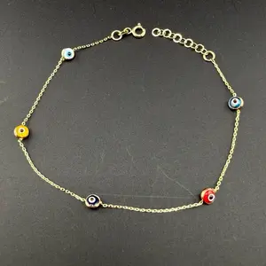 14k gold colorful evil eye bracelet size 7-8