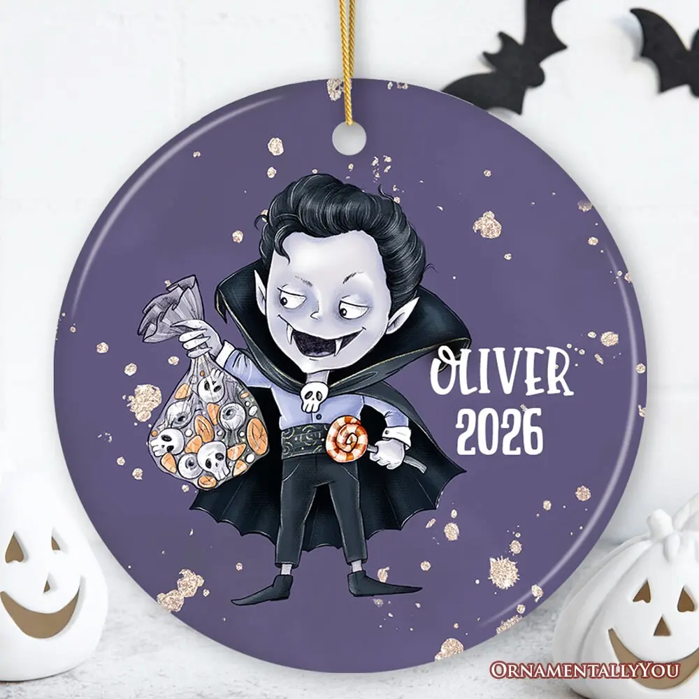Spooky Vampire Boy Trick or Treat Custom Halloween Ornament