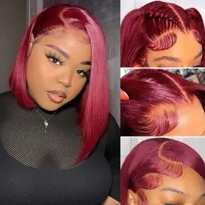 Human HaIr Wigs 13x4 Lace Front Wigs for Black Women 99j Burgundy Bob Wig  Straight Burgundy Human Hair Pre Plucked 180% Density Transpaent Lace Frontal Wig 99j Short Bob 10 inch