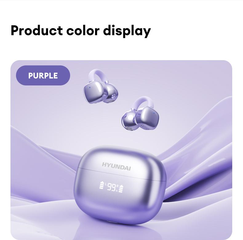 HYUNDAI Clipbuds 7 Clip-on Design Wireless Headphones, Powerful Sound Effects for Music, Dustproof & Waterproof Sports Earbuds for Running, Workout, Audio