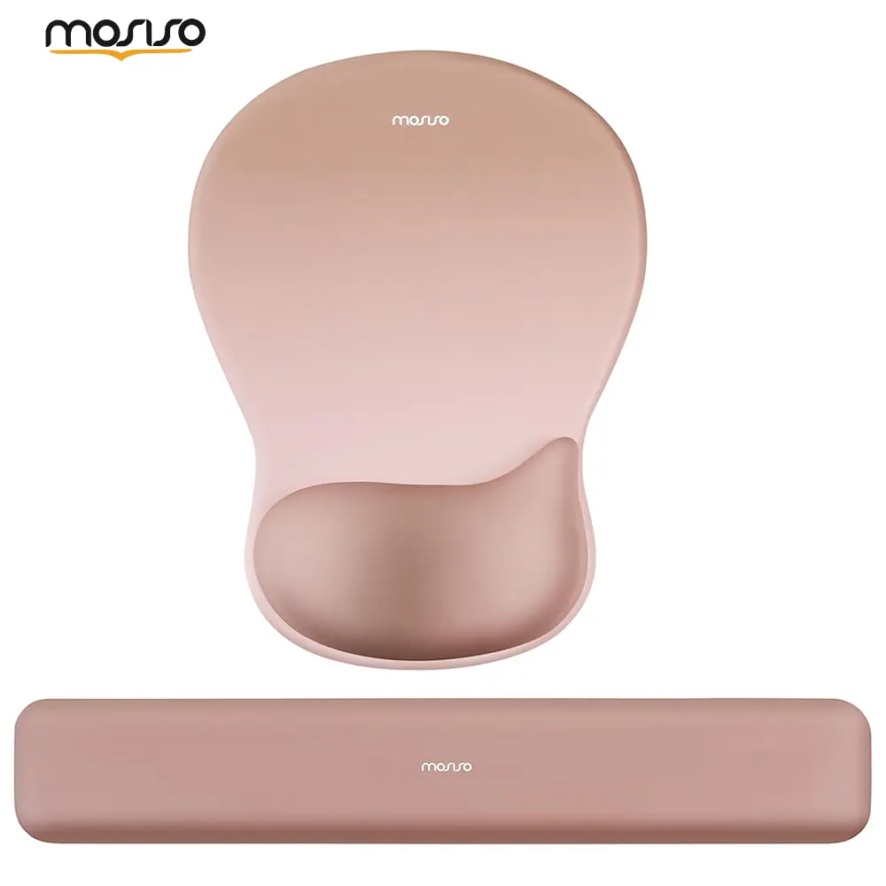 MOSISO Ergonomic Wrist Support Set, 17.32x2.95in Keyboard Wrist Rest & 10.04x7.48in (10.04" Mouse Pad), Concave Curved Memory Foam, Non-Slip Base, Desk Accessories, Aids Home/Office Typing Pain Relief