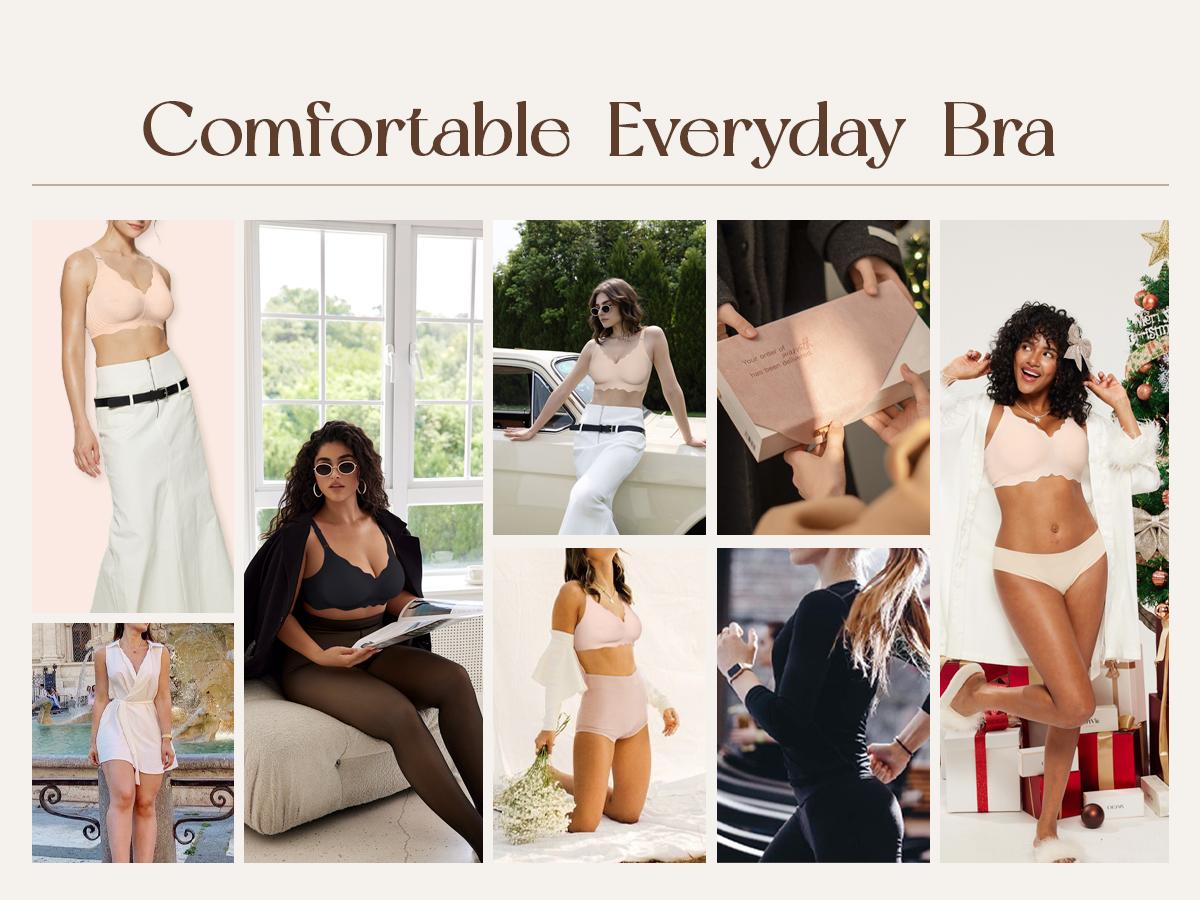 OEAK Women Jelly Bras No Underwire Scalloped Flowers V Neck Push Up Bra Buttery Soft Tshirt Bra Seamless Full Coverage Convertible Everyday Bra