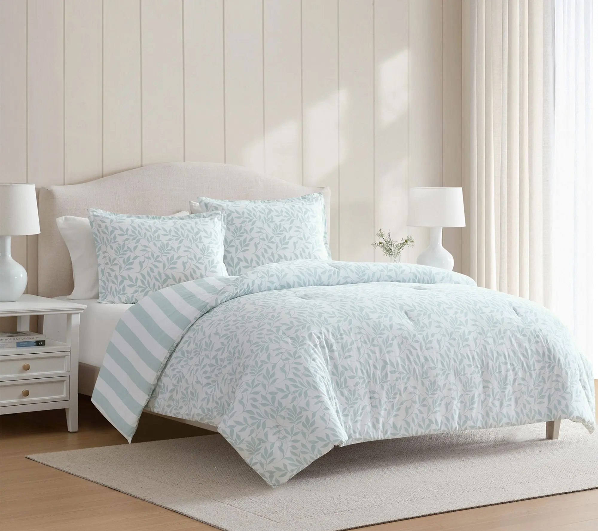 Martha Stewart Copper Vines White/Blue Cotton Queen Duvet Set