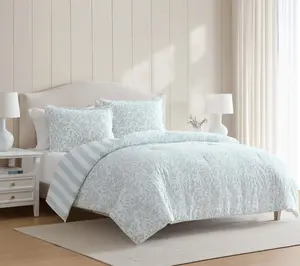 Martha Stewart Copper Vines White/Blue Cotton Queen Duvet Set