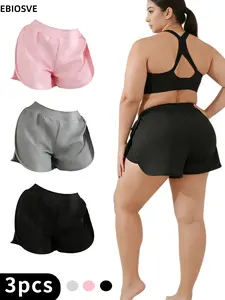 3pcs Women's Plus Size High Waist Culottes - Convertible Skirt-Pants with Memory Elastic Waist, Wide-Looking Hidden Pockets - Summer Office, Date, Weekend Wear,  for Running And Yoga Fitness, High-Elasticity Tennis Skorts, Plus-Size Activewear for Women
