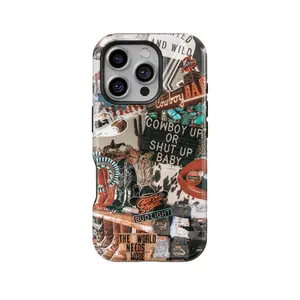 Retro Western Collage iPhone Case, Cowboy Cowgirl Art, Vintage Western Aesthetic, Unique Design, For iPhone 11–17 Series, Girly, Soft Grip, Western Lovers Decor