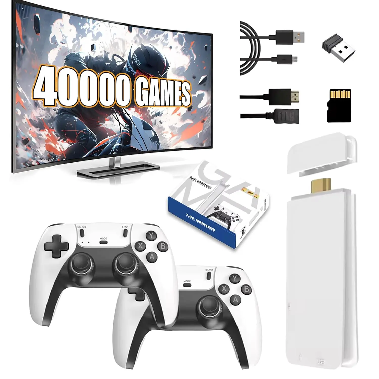 M15 Plus Retro Video Game Console, 40000+ Retro Titles, 128GB TF Card, 2 Wireless Controllers, 4K HD Output, Plug-and-Play HDMI Connection, Game Night Gadget, Tech Gadget, Boy Gift, Teen Boy Gift