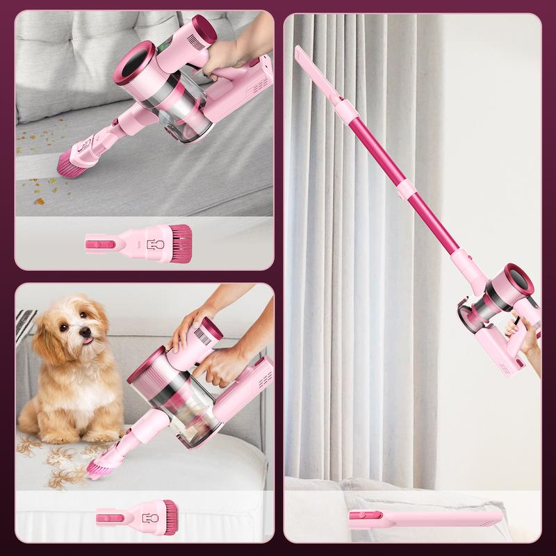 [FebFaves]S2 Cordless Vacuum, 50KPA Strong Suction & 55-Min Runtime, Anti-Tangle Rechargeable Stick Vacuum with Green LED for Easy Daily Cleaning , Lightweight 2-in-1 Handheld with Self-Standing Design for Floors, Carpets, Sofa, Tiles, Cars