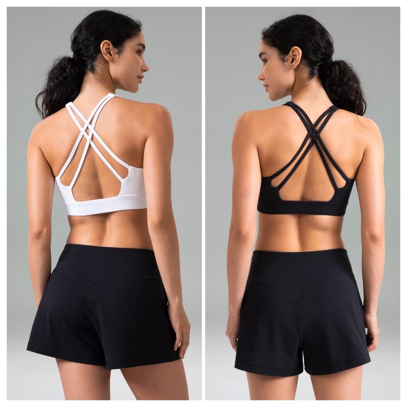 Colorfulkoala Women's Dreamlux Bowknot Strappy Sports Bras Light Impact Workout Yoga Tops